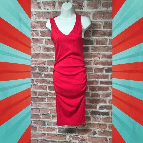 A New Day Ruched Mini Dress | Women’s Small | Red Sleeveless V-Neck - Picture 1 of 7